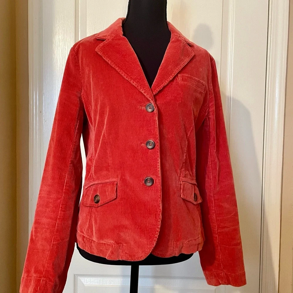 Talbots Salmon Orange Corduroy Blazer Jacket Size 8  Lined Academia Preppy Work - Picture 7 of 12